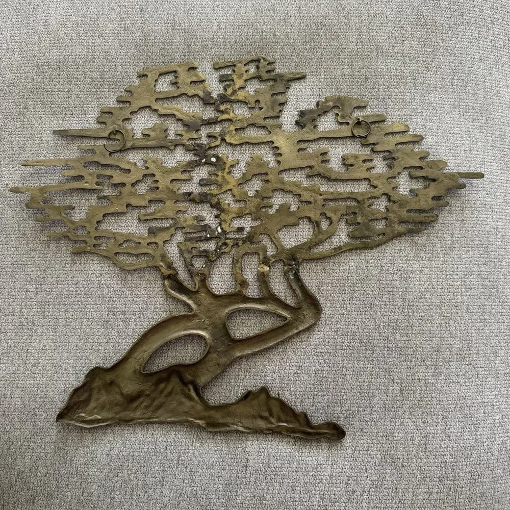 Vintage Solid Brass Bonsai Tree of Life Wall Hanging Art Sculpture Mid-Century
